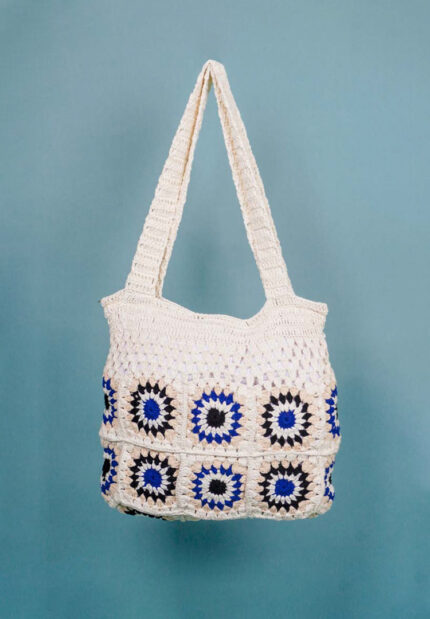 Crochet White n Blue Shoulder Bag