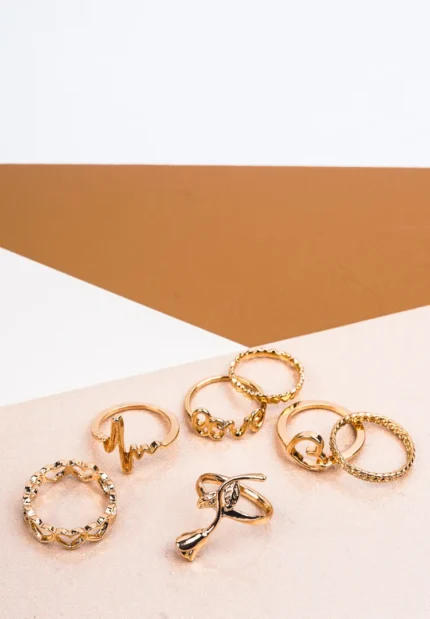 Pack of 7 Golden Hearts And Love Rings Combo