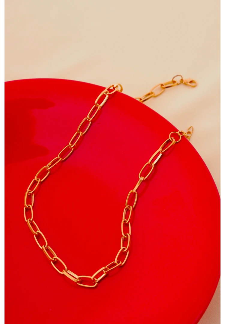 87-Th Fashion-forward gold-tone gauge wire necklace with a polished sheen and a durable lobster claw closure