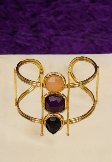 Brass Geometric Resin Stone Cuff Bangle