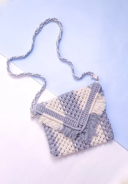 Macrame Blue n White Sling Bag