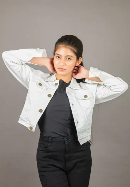 White Crop Denim Jacket