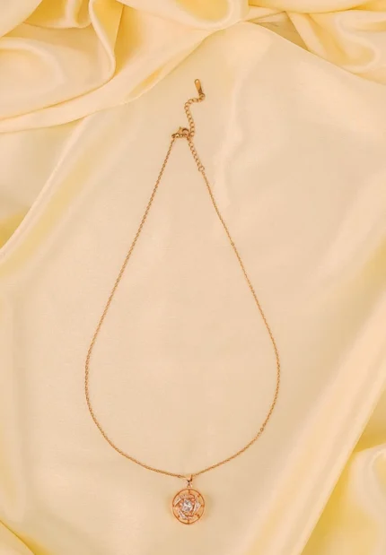 Rose Gold Circular Gem Spinning Necklace