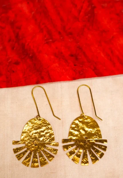 Textured Sun Ray Brass Earrings
