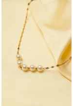 Elegant polished gold-tone sequin chain necklace featuring a graceful arrangement of pearls and golden mini beads at the center, finished with a lobster clasp.