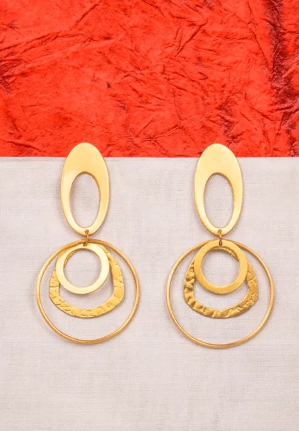 Uneven Oval Layered Brass Earrings