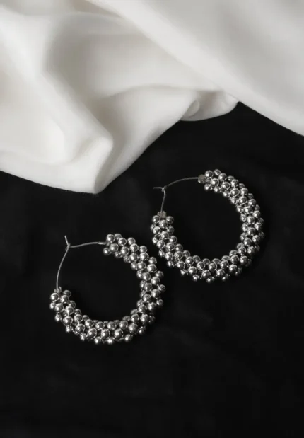 Silver Beaded Hoop Earrings