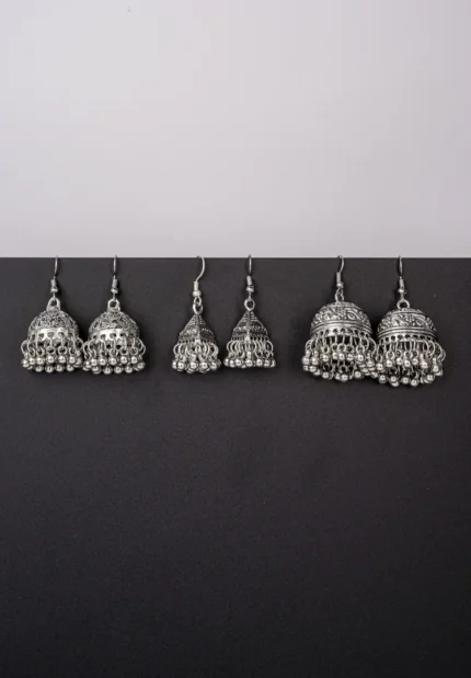 Set of 3 Oxidised Jhumka Earrings Combo