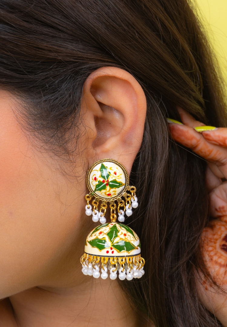 Meenakari Leaf Work Jhumka