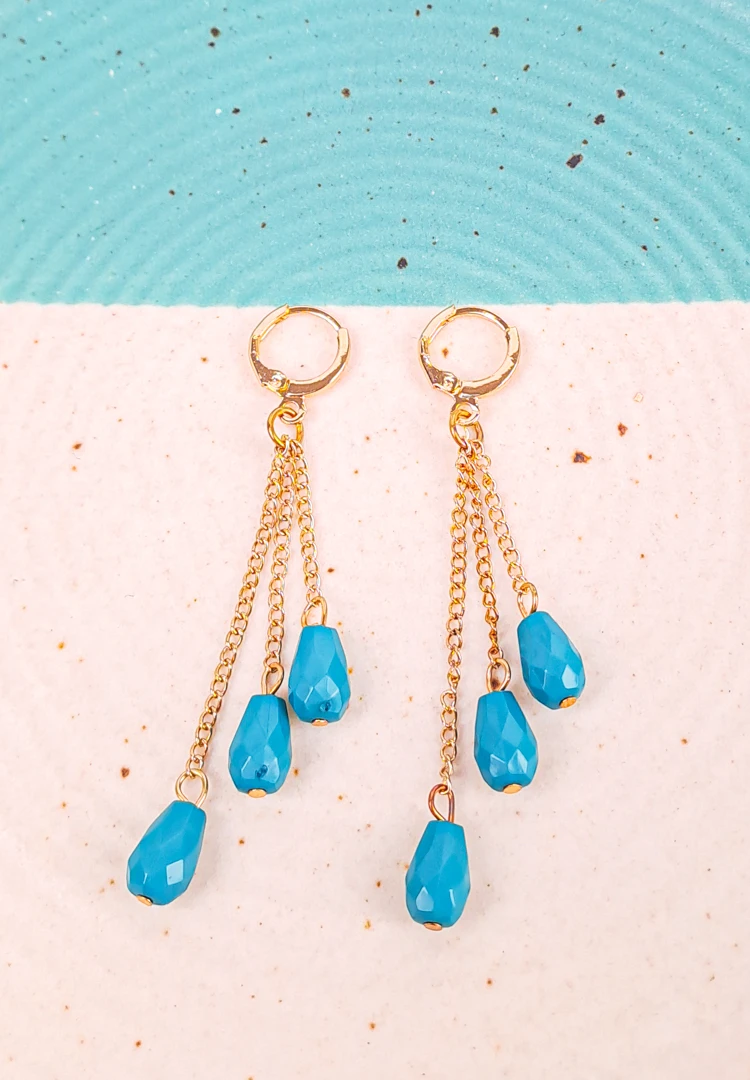 th (20) Drop earrings with faceted gemstone charms and chain strands, attached to display cards with hoop clasp closure.