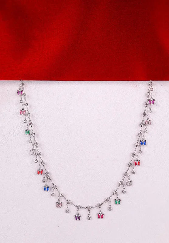 Delicate necklace with colorful butterfly charms on a fine chain, perfect for layering or everyday wear
