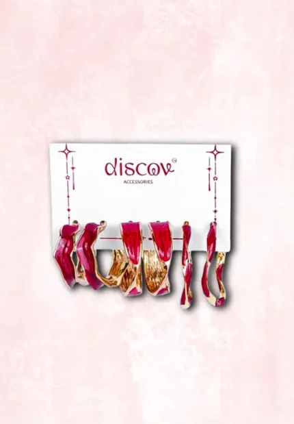 Set of three red hoop earrings with gold-tone finish, featuring a polished surface and push-back closures for a stylish look.