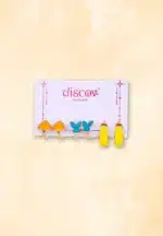 Set of three red hoop earrings with gold-tone finish, featuring a polished surface and push-back closures for a stylish look.