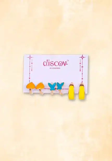 Set of three red hoop earrings with gold-tone finish, featuring a polished surface and push-back closures for a stylish look.