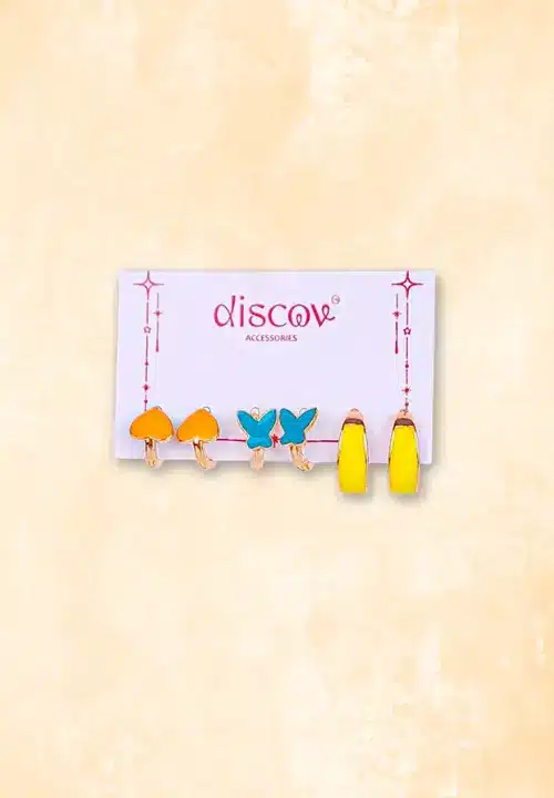 761-th Set of three red hoop earrings with gold-tone finish, featuring a polished surface and push-back closures for a stylish look.