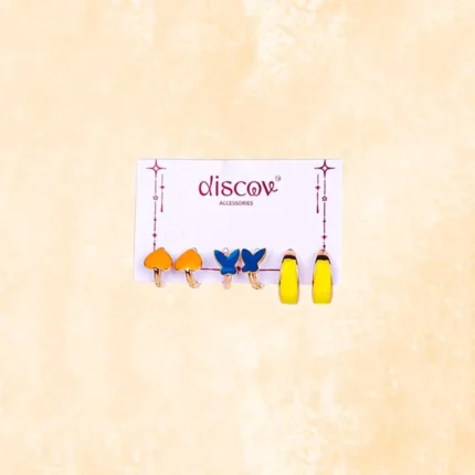 Set of three red hoop earrings with gold-tone finish, featuring a polished surface and push-back closures for a stylish look.