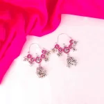 Floral Pink Enamel Jhumka Earrings - Image 3