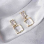 Crystal Golden Dangle Earrings - Image 3