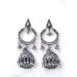 Intricate Oxidised Jhumka Drop Earrings - Image 4