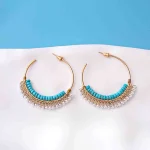 Beaded Blue Pearl Hoop Earrings - Image 4