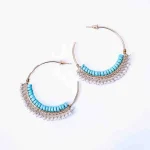Beaded Blue Pearl Hoop Earrings - Image 2