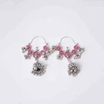 Floral Pink Enamel Jhumka Earrings - Image 4