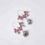 Floral Pink Enamel Jhumka Earrings - Image 5