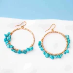 Beaded Turquiose Stone Textured Hoop Earings