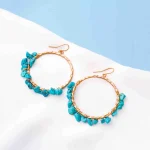 Beaded Turquiose Stone Textured Hoop Earings - Image 4