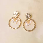 Golden Textured Pearl Earrings - Image 5