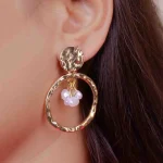 Golden Textured Pearl Earrings - Image 2