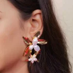Floral Embellished Pearl Drop Earrings - Image 2