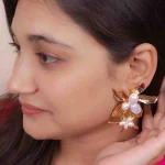 Floral Embellished Pearl Drop Earrings - Image 3