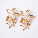 Floral Embellished Pearl Drop Earrings - Image 5