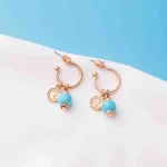 Beaded Turquoise Coin Charm Circular Hoop Earrings - Image 4