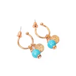 Beaded Turquoise Coin Charm Circular Hoop Earrings - Image 3