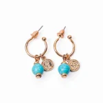 Beaded Turquoise Coin Charm Circular Hoop Earrings - Image 2