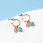 Beaded Turquoise Coin Charm Circular Hoop Earrings