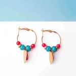 Beaded Red Turquoise Hoop Earrings - Image 4