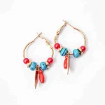 Beaded Red Turquoise Hoop Earrings - Image 2