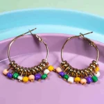 Circular Multicolour Bead Hoop Earrings - Image 2