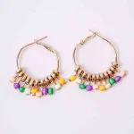Circular Multicolour Bead Hoop Earrings - Image 5