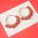 Beaded Red Stone Hoop Earrings