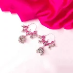 Floral Pink Enamel Jhumka Earrings - Image 2