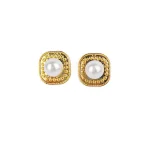 Golden Textured Pearl Studs - Image 4