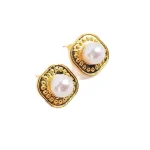 Golden Textured Pearl Studs - Image 6