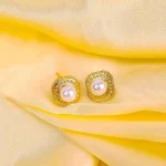 Golden Textured Pearl Studs - Image 2