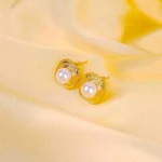Golden Textured Pearl Studs - Image 3