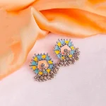 Colourful Enamel Geometric Ghungroo Studs