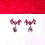 Floral Pink Enamel Jhumka Earrings - Image 6